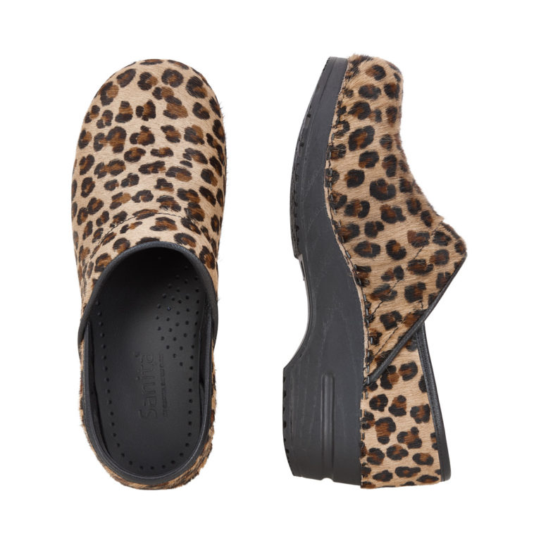 sanita leopard clogs